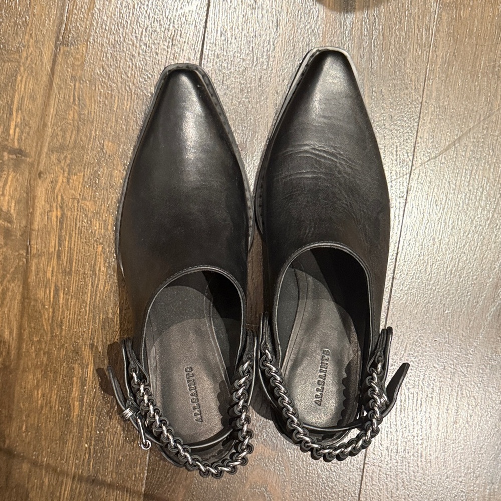 All Saints Black Leather Chain Detail Shoes